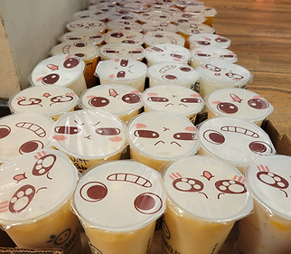 catering with happy and silly faces.